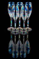 Five champagne glasses full reflection