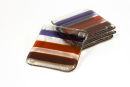 Purple, red and brown stripped fused glass coaters