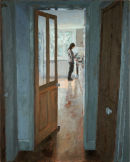 through the open door