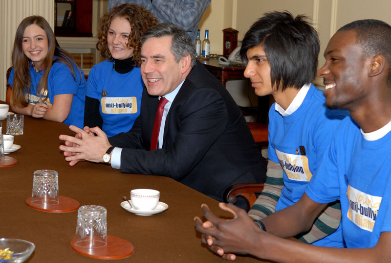 Gordon Brown and young people from the Anti-Bullying Alliance