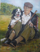 My Dad and our dog Jenny. Pastel.