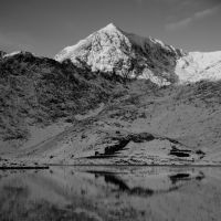 Snowdon's winter reflection from Llyn Llydaw
